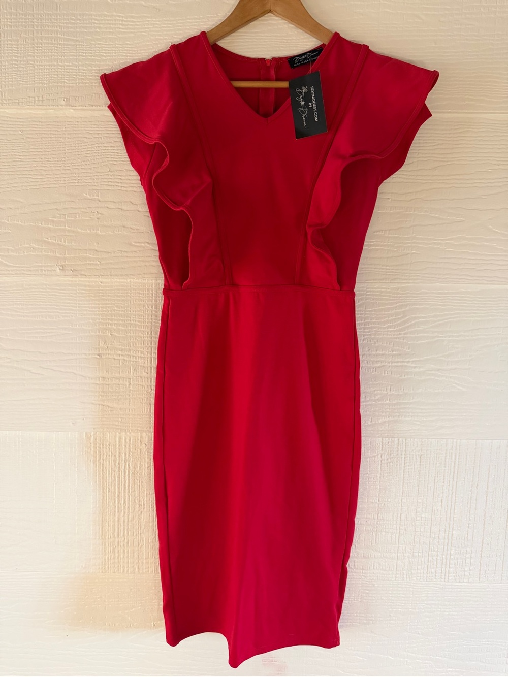 Brigitte Brianna Paris Red Ruffle Sheath Dress NWT Size Small